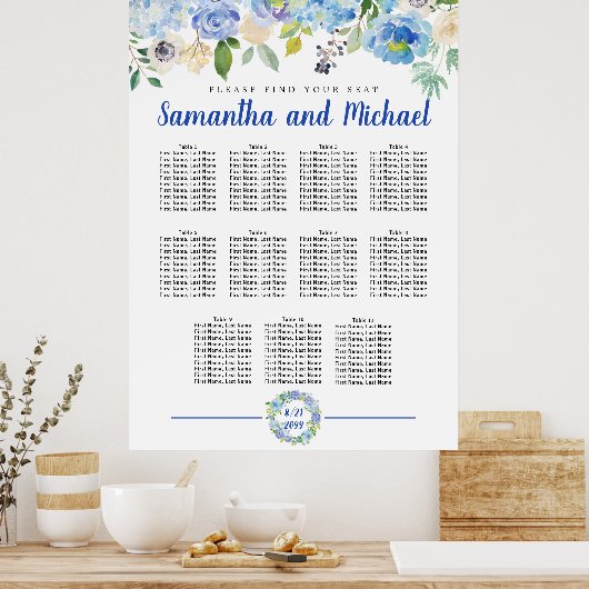 Groot blauw Hydrangea 11-tabel Zitkaart Poster (Keuken)