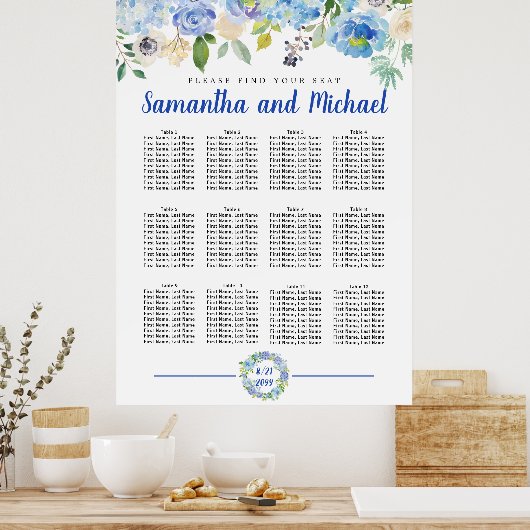 Groot blauw Hydrangea 12-tabel Zitkool Poster (Keuken)