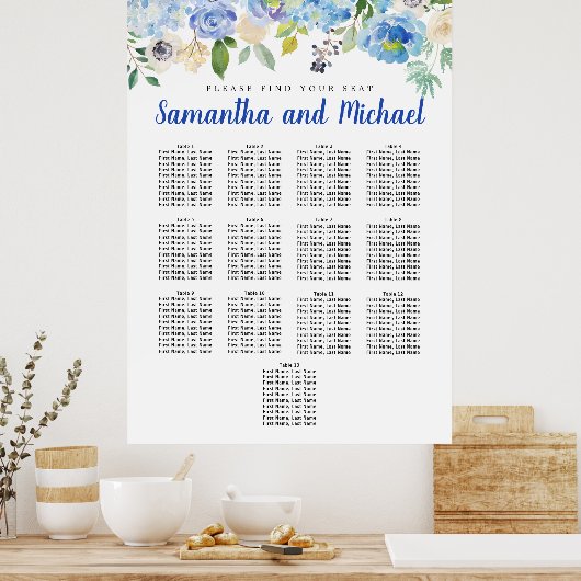 Groot blauw Hydrangea 13-tabel Zitkool Poster (Keuken)