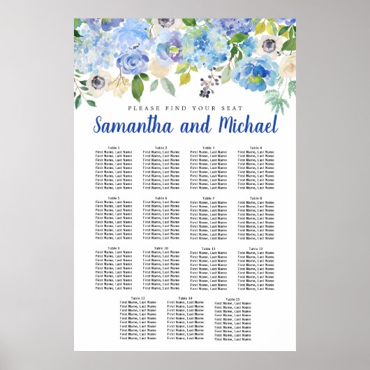 Groot blauw Hydrangea 15-tabel Zitkaart Poster (Voorkant)
