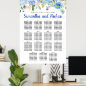 Groot blauw Hydrangea 15-tabel Zitkaart Poster (Thuiskantoor)