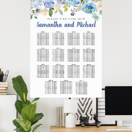 Groot blauw Hydrangea 15-tabel Zitkaart Poster (Thuiskantoor)