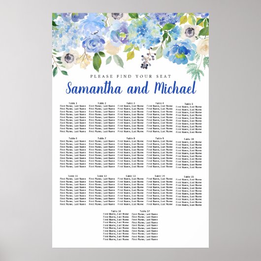 Groot blauw Hydrangea 17-tabel Zitkaart Poster (Voorkant)