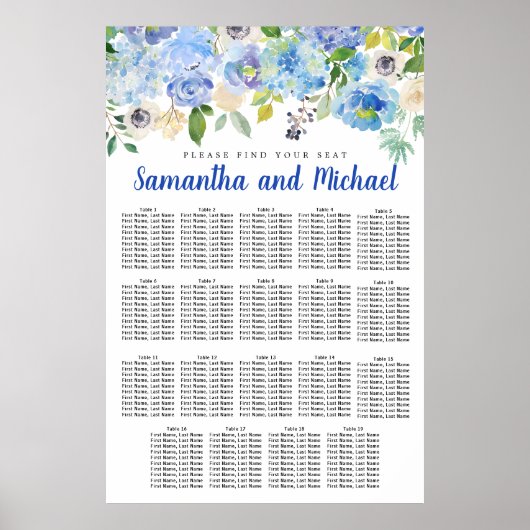 Groot blauw Hydrangea 19-tabel Zitkaart Poster (Voorkant)