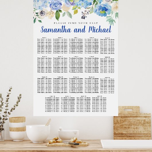 Groot blauw Hydrangea 19-tabel Zitkaart Poster (Keuken)