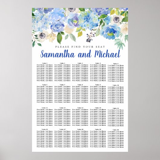 Groot blauw Hydrangea 20-tabel Zitkaart Poster (Voorkant)