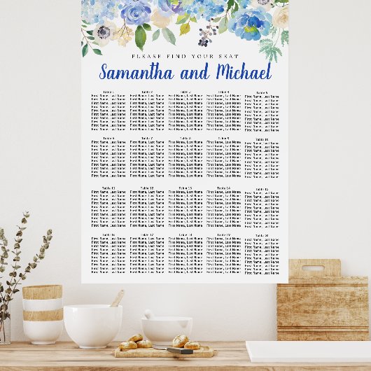 Groot blauw Hydrangea 20-tabel Zitkaart Poster (Keuken)