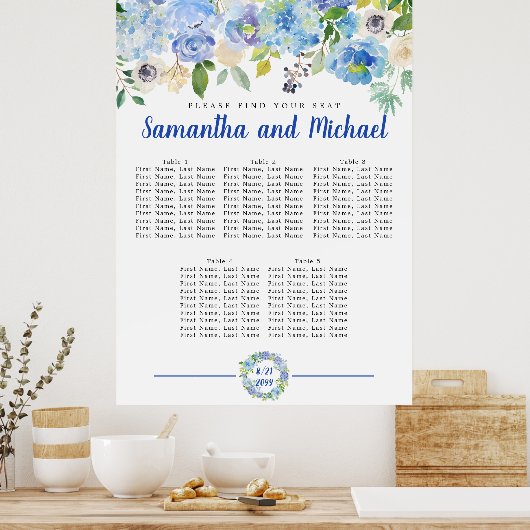 Groot blauw Hydrangea - 5-tabel Zitkaart Poster (Keuken)