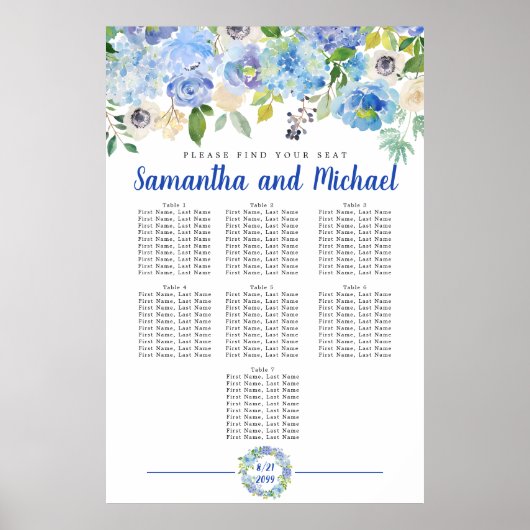 Groot blauw Hydrangea 7-tabel Zitkaart Poster (Voorkant)