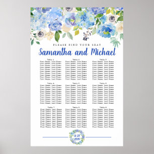 Groot blauw Hydrangea 9-tabel Zitkaart Poster