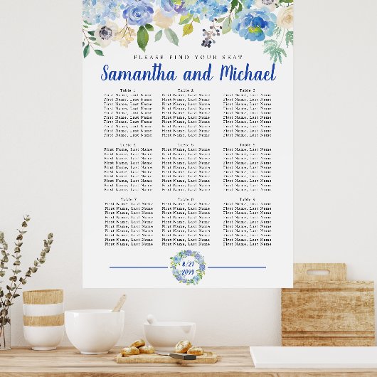 Groot blauw Hydrangea 9-tabel Zitkaart Poster (Keuken)