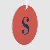 Groot blauw monogram op Sinaasappel Ornament (voorkant)
