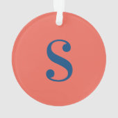 Groot blauw monogram op Sinaasappel Ornament (achterkant)
