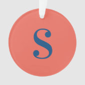 Groot blauw monogram op Sinaasappel Ornament (voorkant)