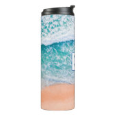 Groot blauw monogram, strand scene thermosbeker (Gedraaid links)