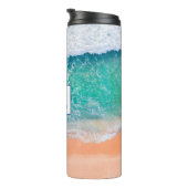 Groot blauw monogram, strand scene thermosbeker (Geroteerd rechts)