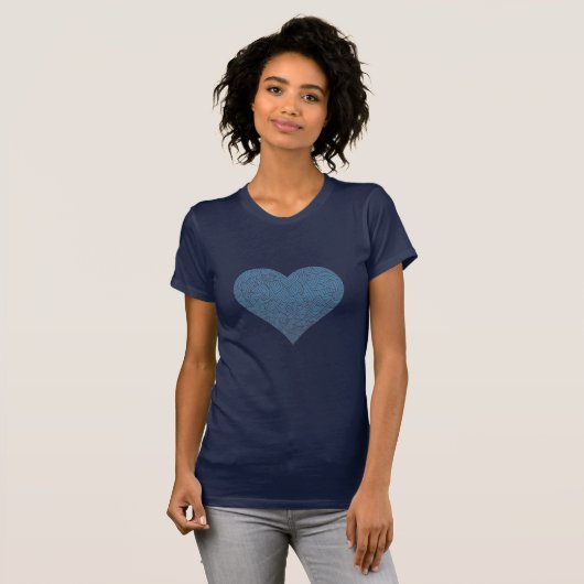 Groot Blauw Patroon Hart T-shirt (Voorkant volledig)