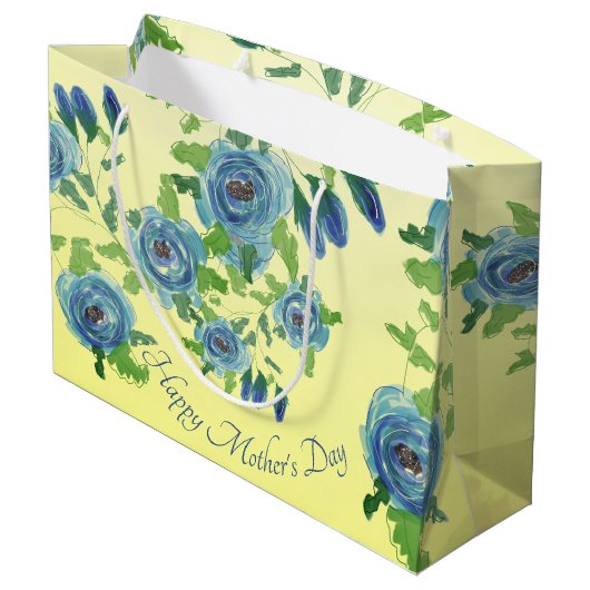 Groot blauw Roos printtas Groot Cadeauzakje (Achterkant Gekanteld)