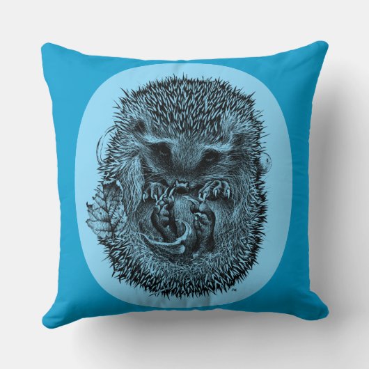 Groot blauw werpkussen met slapende egel kussen (Achterkant)