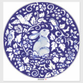 Groot Blauw Wit Konijnenmuurdecor Floral Delft Sticker (Vel)
