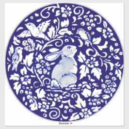 Groot Blauw Wit Konijnenmuurdecor Floral Delft Sticker