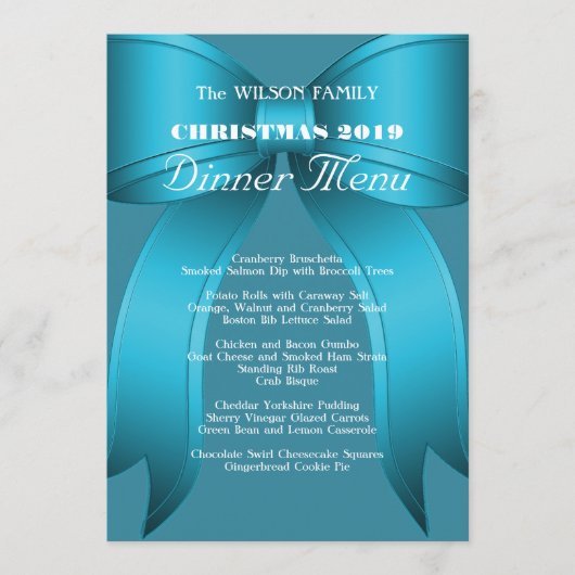 Groot Blauwe Boog Familie Kerst Dinner Menu (Voorkant)