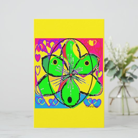 Groot bloem ondertekende origineel kunstontwerp ze briefpapier (Staand voorkant)