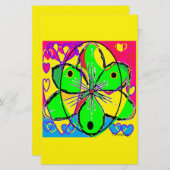 Groot bloem ondertekende origineel kunstontwerp ze briefpapier (Voorkant / Achterkant)