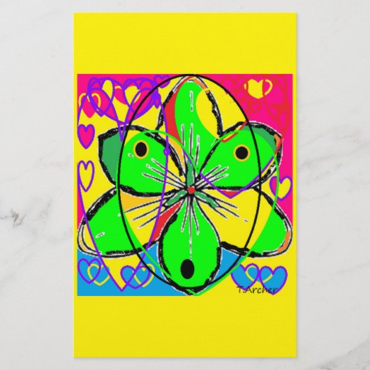 Groot bloem ondertekende origineel kunstontwerp ze briefpapier (Voorkant)