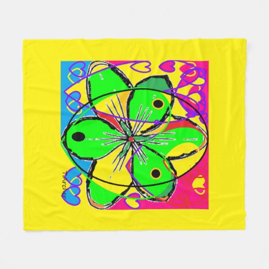 Groot bloem ondertekende origineel kunstontwerp ze fleece deken (Voorkant (Horizontaal))