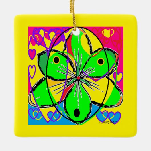 Groot bloem ondertekende origineel kunstontwerp ze keramisch ornament (Voorkant)