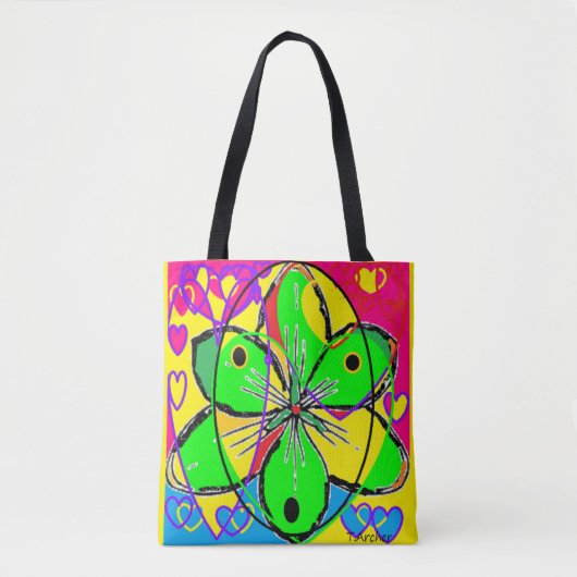 Groot bloem ondertekende origineel kunstontwerp ze tote bag (Voorkant)