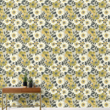 Groot Bloemen Groen Wit en Grijs