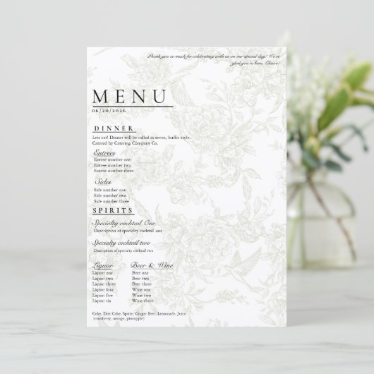 Groot Bloemig Trouwmenu Menu (Staand voorkant)