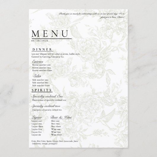 Groot Bloemig Trouwmenu Menu (Voorkant)