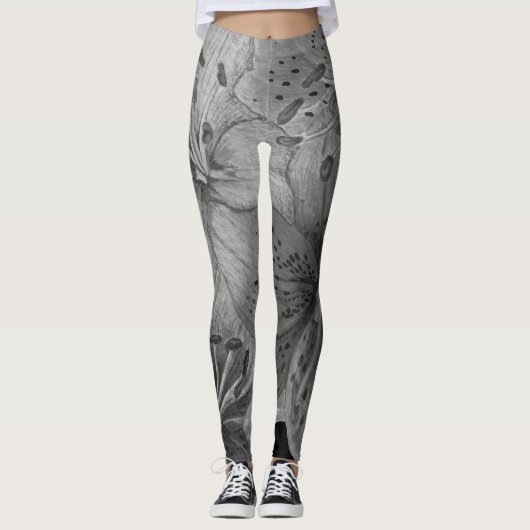 groot bloempatroon contemporeus zwart-wit leggings (Voorkant)