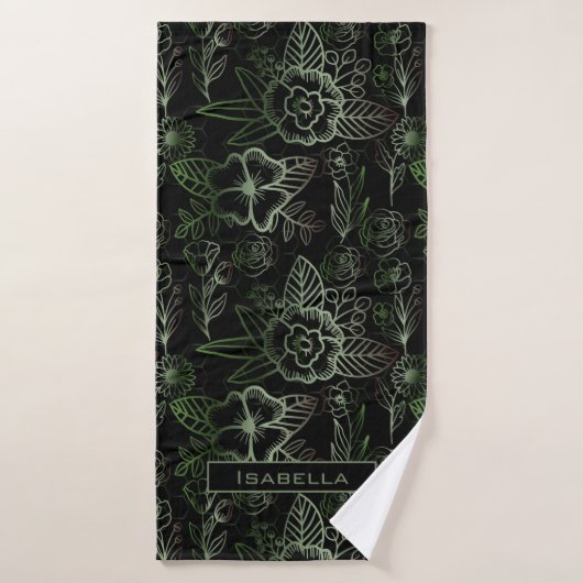 Groot bloesem groen gepersonaliseerde naam badhanddoek (Badhanddoek)