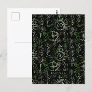 Groot bloesem groen gepersonaliseerde naam briefkaart