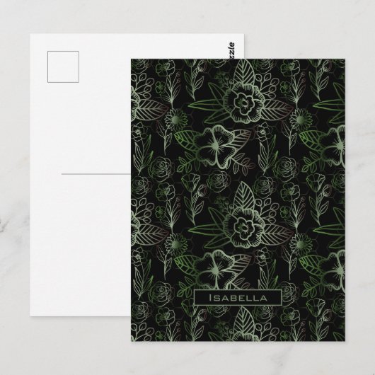 Groot bloesem groen gepersonaliseerde naam briefkaart (Voorkant / Achterkant)