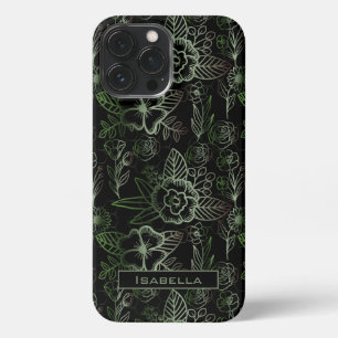 Groot bloesem groen gepersonaliseerde naam iPhone 13 pro max hoesje