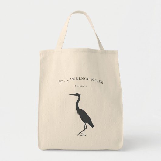 Groot Blue Heron silhouet met aangepaste tekst Tote Bag (Voorkant)