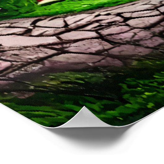 Groot bos met rode paddenstoelen | AI Art Poster (Hoek)