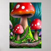 Groot bos met rode paddenstoelen | AI Art Poster (Voorkant)