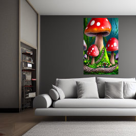 Groot bos met rode paddenstoelen | AI Art Poster