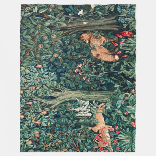 GROOT, BOSDIEREN, hazen, vossen, groene bloemen Fleece Deken (Voorkant)