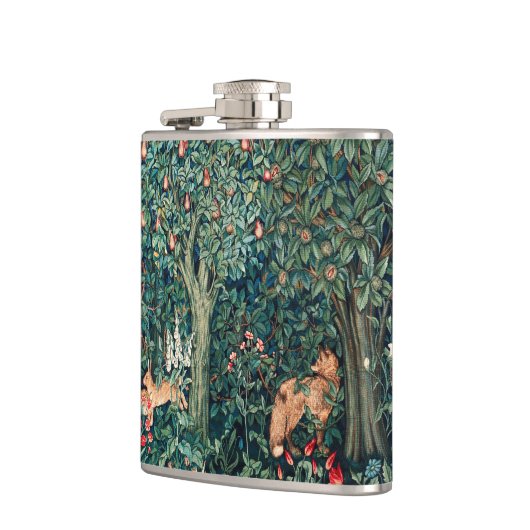 GROOT, BOSDIEREN, hazen, vossen, groene bloemen Heupfles (Links)