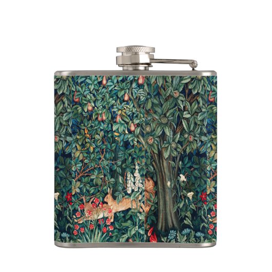 GROOT, BOSDIEREN, hazen, vossen, groene bloemen Heupfles (Achterkant)