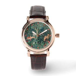 GROOT, BOSDIEREN, hazen, vossen, groene bloemen Horloge