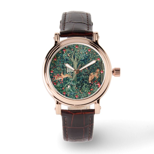 GROOT, BOSDIEREN, hazen, vossen, groene bloemen Horloge (Voorkant)