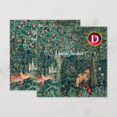 GROOT, BOSDIEREN, hazen, vossen, groene bloemen Kaart (Voorkant / Achterkant)